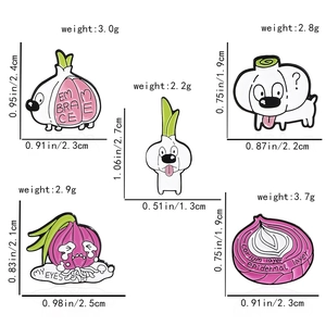 Creative cartoon garlic and onion enamel pins set featuring funny dog expressions