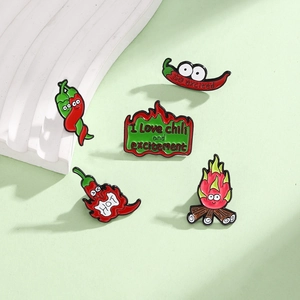 Cartoon Chili Pepper Dragon Fruit Campfire Enamel Brooch Pin Set Funny Food Badges For Backpack Clothing Decorative Jewelry