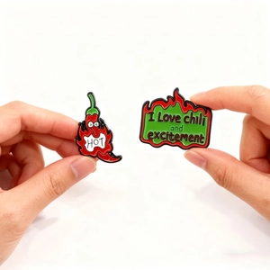 Creative red chili pepper enamel pins set with hot flame design for clothing accessories