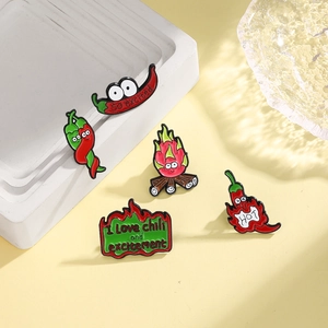 5-piece creative cartoon enamel pin set featuring chili peppers and fire dragon fruit