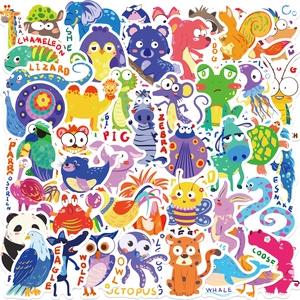 Autocollants Animaux Dessin Animé en PVC Imperméable pour Ordinateur Guitare Bagage Scrapbook Éducatif Mignon pour Enfants