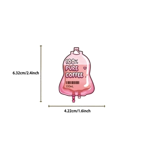 Detail showing dimension of cartoon coffee bag sticker with size marking and logo