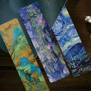 Artistic paper bookmarks featuring Van Gogh, Monet, and Song Dynasty landscape art