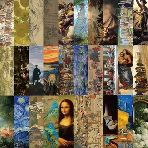 Detailed grid view of assorted bookmarks featuring classic world-famous artistic paintings