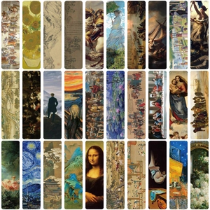Set of 30 classical art bookmarks featuring famous paintings like Van Gogh and Da Vinci