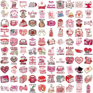 Set of 100 pink Bookish Valentine cartoon stickers for laptop and DIY decor