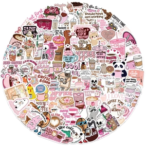 100pcs cartoon coffee stickers for laptop and guitar featuring cute animals and quotes