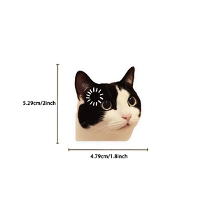 Detail view of 5.29cm waterproof black and white loading cat PET sticker for laptops