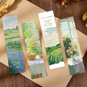 Impressionist oil painting bookmarks set with Monet style water lilies and landscape art