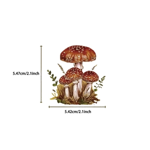 Detail showing 5.4cm vintage red mushroom sticker size with waterproof PET material