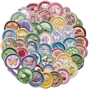 50pcs embossed 3D cartoon seal stickers waterproof PET decals for journals and laptops