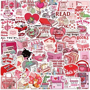 Adesivi Doodle di San Valentino Letterari Impermeabili per Laptop Bottiglia d'Acqua Bagaglio DIY Tema Lettura Cartoni Animati