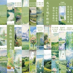 Dettaglio dei segnalibri stile Monet con paesaggi impressionisti e testi artistici