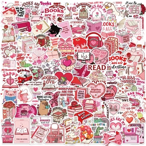 Cartoon Valentine Day Bookish Stickers Waterproof PVC Decorative Decals For Laptop Luggage Guitar Book Lovers Pink Romantic Style