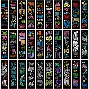 Lot de 30 marque-pages minimalistes colorés avec citations inspirantes sur fond noir