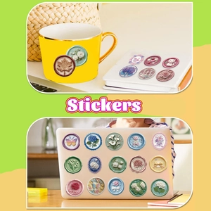 50 pieces of waterproof transparent PET embossed floral and cat stickers for journals