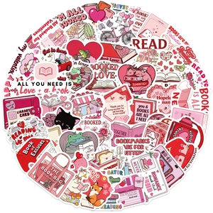 Set di 50 adesivi Bookish di San Valentino in rosa per laptop, chitarra e decorazione