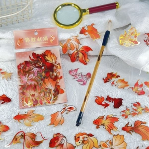 50pcs waterproof cartoon koi stickers with gold stamping for journal and notebook decoration