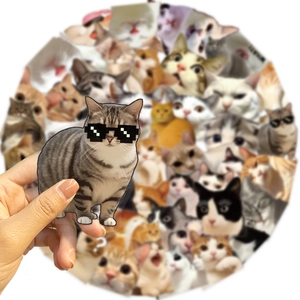 Set of 50 transparent vintage cartoon cat stickers for waterproof journal and laptop decor