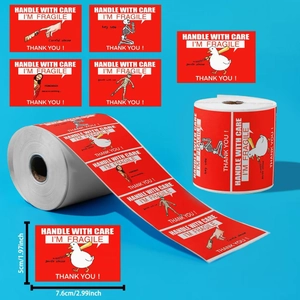 Fragile stickers set 200pcs roll with handle with care warning and fun illustrations