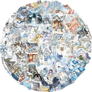 50 pieces of transparent cartoon winter watercolor PET stickers for journals and laptops