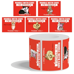 200 Roll Meme Fragile Handling Stickers, Red Self-Adhesive Warning Labels for Shipping