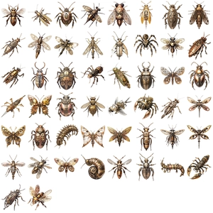 Lot de 50 autocollants d'insectes steampunk avec motifs de rouages métalliques