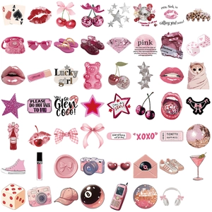 Lot de 50 autocollants de dessin animé rose pour ordinateur et bagage style Y2K
