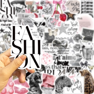 Close-up of fashion themed Y2K graffiti stickers with waterproof vinyl finish