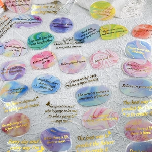 50pcs Marble Style PET Stickers with Gold Foil Inspirational Quotes for Scrapbooking