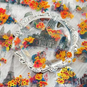 Detail view of waterproof PET floral stickers with gold foil accents for decoration