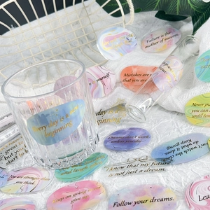 50pcs waterproof PET stickers with gold foil inspirational quotes on marble background