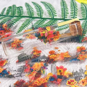 Floral and architectural pattern decorative glass vial with a natural cork stopper