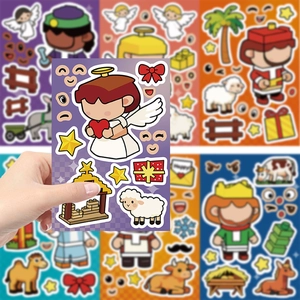 Cartoon angel DIY stickers for journal and phone cases featuring Christmas manger scenes