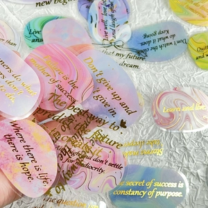 50 pieces of waterproof PET stickers with watercolor designs and gold foil quotes