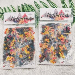 Detail view of architecture and floral PET stickers set in a 50-piece transparent pack