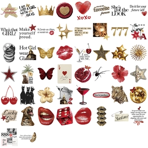 Detailed aesthetic Y2K stickers featuring divine feminine motifs for laptop and guitar