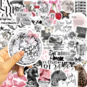 Silver disco ball sticker with pink bow for laptop and guitar DIY decor