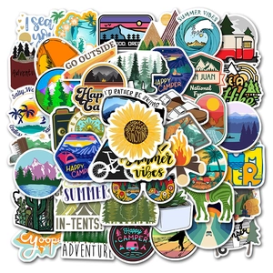 Outdoor camping stickers pack for travel luggage, waterproof nature themed vinyl decals