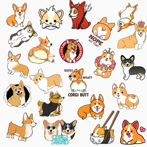 50 cute Corgi dog cartoon stickers for luggage and laptops with waterproof finish