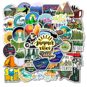 50pcs waterproof summer travel and outdoor camping stickers for luggage and skateboards