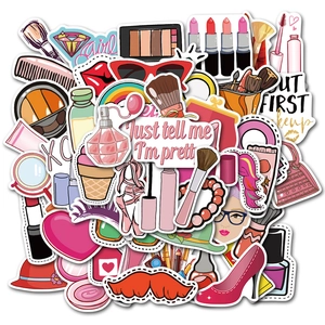 Détail d'autocollants cosmétiques étanches pour ordinateur avec icônes de beauté