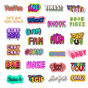 Waterproof VSCO aesthetic stickers set with English slang phrases for luggage decor