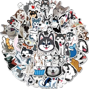Lot de 50 autocollants imperméables pour chiens Husky aux motifs variés et mignons