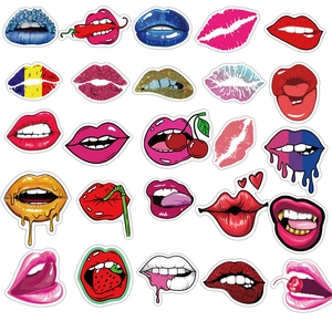 Lot de 50 autocollants de lèvres sexy imperméables pour décorer valise ordinateur et guitare