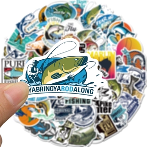 Lot de 50 autocollants de pêche étanches pour valises et ordinateurs portables