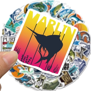 Stickers de pêche imperméables pour ordinateurs et bagages avec marlins et motifs outdoor