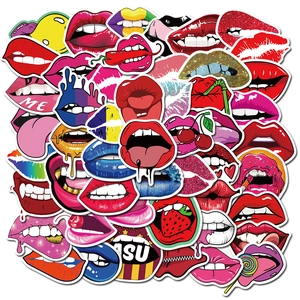 Lot de 50 autocollants lèvres sexy imperméables pour ordinateurs et valises variés