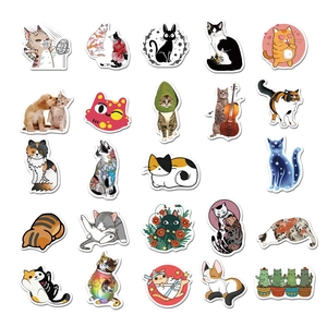 Detail showing 25 unique cute cat stickers with vibrant colors and white die-cut borders
