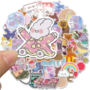 Handheld cute cartoon bear and rabbit stickers set for laptop and luggage decor